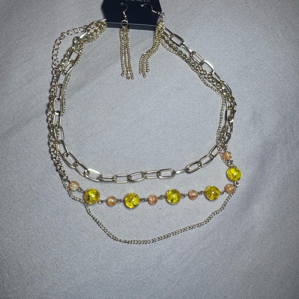 Paparazzi Gold Necklace with Yellow Accents
